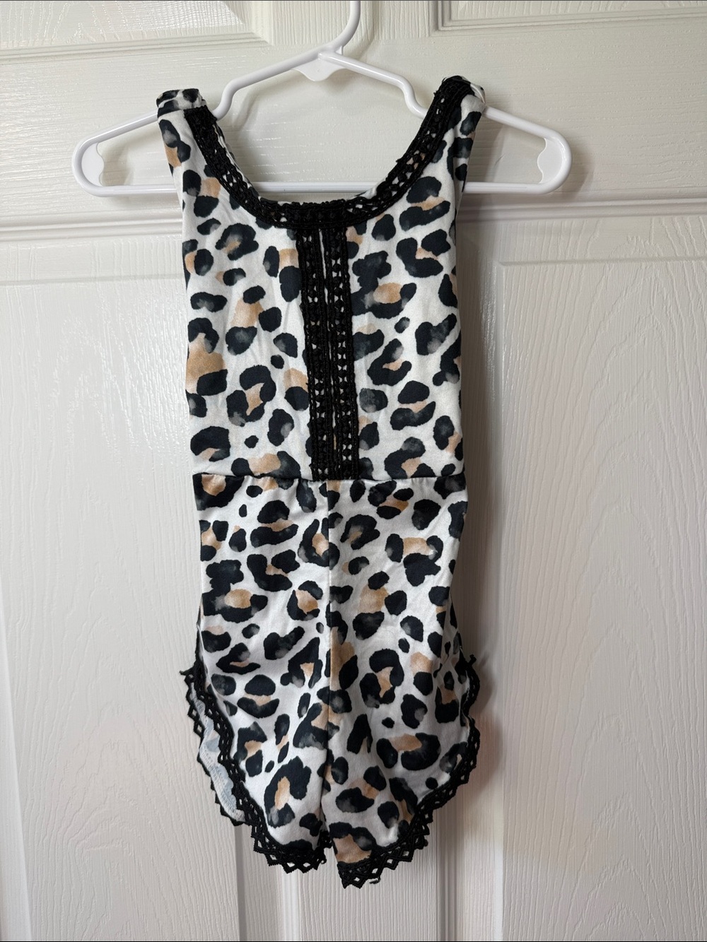 Bizzy Izzy’s Leopard Print Tank Romper with Black Lace Trim